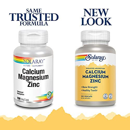Solaray Calcium Magnesium Zinc Supplement, with Cal & Mag Citrate, Strong Bones & Teeth Support