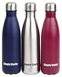 Simply Simily Insulated Water Bottle - BPA Free 18/8 Stainless Steel Double Walled Vacuum Insulation - Long Neck and Bullet Shape - Fits in Bicycle Water Bottle Cage or Cup Holder - 17 Oz