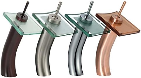 FREUER Vetro Collection: Glass Waterfall Bathroom Sink Faucet, Brushed Nickel