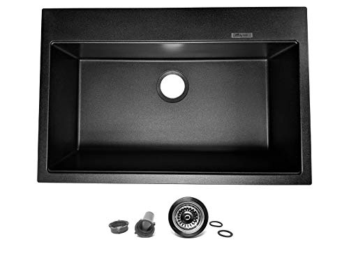 Agua Canada Kitchen Sink Black Granite 31x20 Inches Top Mount or Undermount