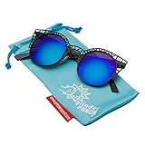 grinderPUNCH Women's Metal Cut Hollow Out Round Cat Eye Sunglasses Black