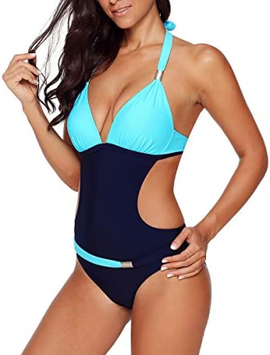 Women's One-Piece Bikini Push up Swimsuit Halter Neck Swimwear High Waisted Bathing Suits Cut Out Swimming Costume
