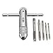 IBEUTES Adjustable T-Handle Ratchet Tap Holder Wrench Tapping Threading Tool Set with 5pcs M3-M8 3mm-8mm Machine Screw Thread Metric Plug T-shaped Tap