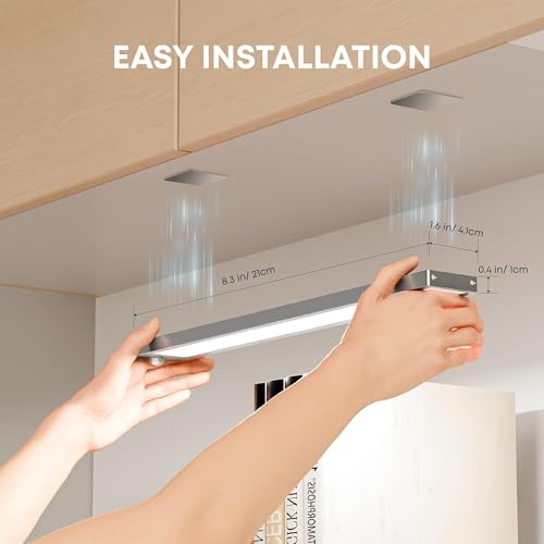 LROLTEF Under Cabinet Kitchen Lights Motion Sensor Dimmable 21cm 1500mAh 6500K LED Under Counter USB-C Rechargeable Wardrobe Sensor Indoor Night Lights for Kitchen Shelf Stairs Closet 2 Pack