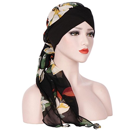 Click Here to See More Images Suma-ma Women India Muslim Stretch Turban Hat Tie-dye Cotton Hair Loss Head Scarf Wrap (BK)