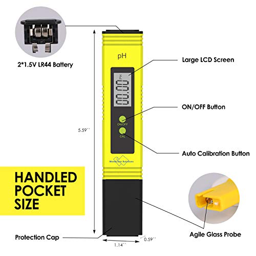 Membrane Solutions PH Meter for Water 0.01 PH High Accuracy Water Quality Tester with 0.00-14.00 PH Measurement Range, with ATC, Auto Calibration, for Household Drinking, Pool and Aquarium ...