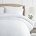 Pinzon 160 Gram Pinstripe Flannel Cotton Duvet Cover, Full / Queen, White Pinstripe