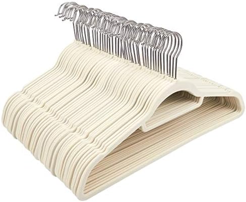 Luxus Home Decor Velvet Non Slip Suit Hangers with notches and tie bar Heavy Duty - Ultra Thin Space Saving 360 Degree Swivel Hook 50 Pack, Ivory