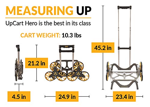 UpCart Hero Stair Climbing Dolly | 140lb Capacity Up & Down Stairs | Perfect Cart for Groceries, Laundry, and Boxes