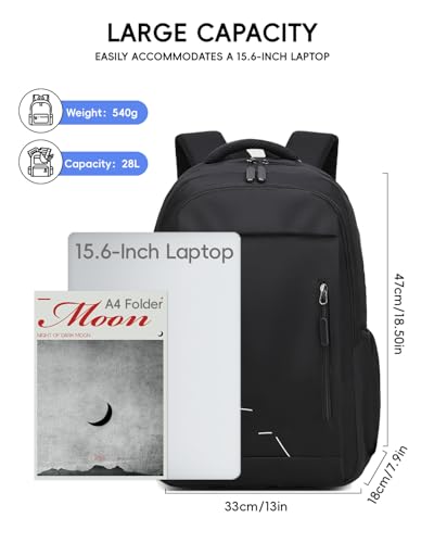 Amythe School Backpack for Teenage Boys, School Backpack Grand Capacity 28L for Youth Boy 10 to 18 Years, Waterproof Backpacks for Laptop 15.6 Inches, Black
