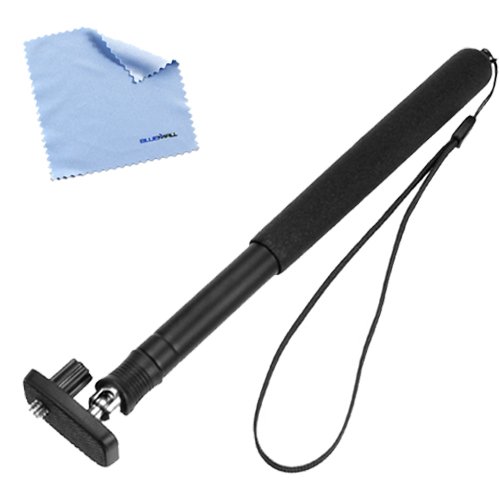 BIRUGEAR Black Extendable Lightweight Hand Held Monopod Wand + Cleaning Cloth for Digital Cameras & Video Cameras