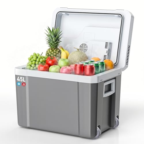 TOOHUB 45L Electric Cool Box, Thermoelectric Car Cool Box with Wheels, 12 V/230 V, Cool & Warm Function with Energy Saving / MAX/Eco Mode, for Camping, Picnic, Quiet [Energy Class E]