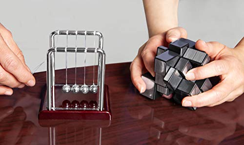 The Paragon Executive Set, Newton's Cradle & Cube Puzzle, Fun Size Mini Pendulum Ball Desk Toy Along with a Mirror Cube, Rotating Puzzle, Silver Brainteaser - Thumbnail 2