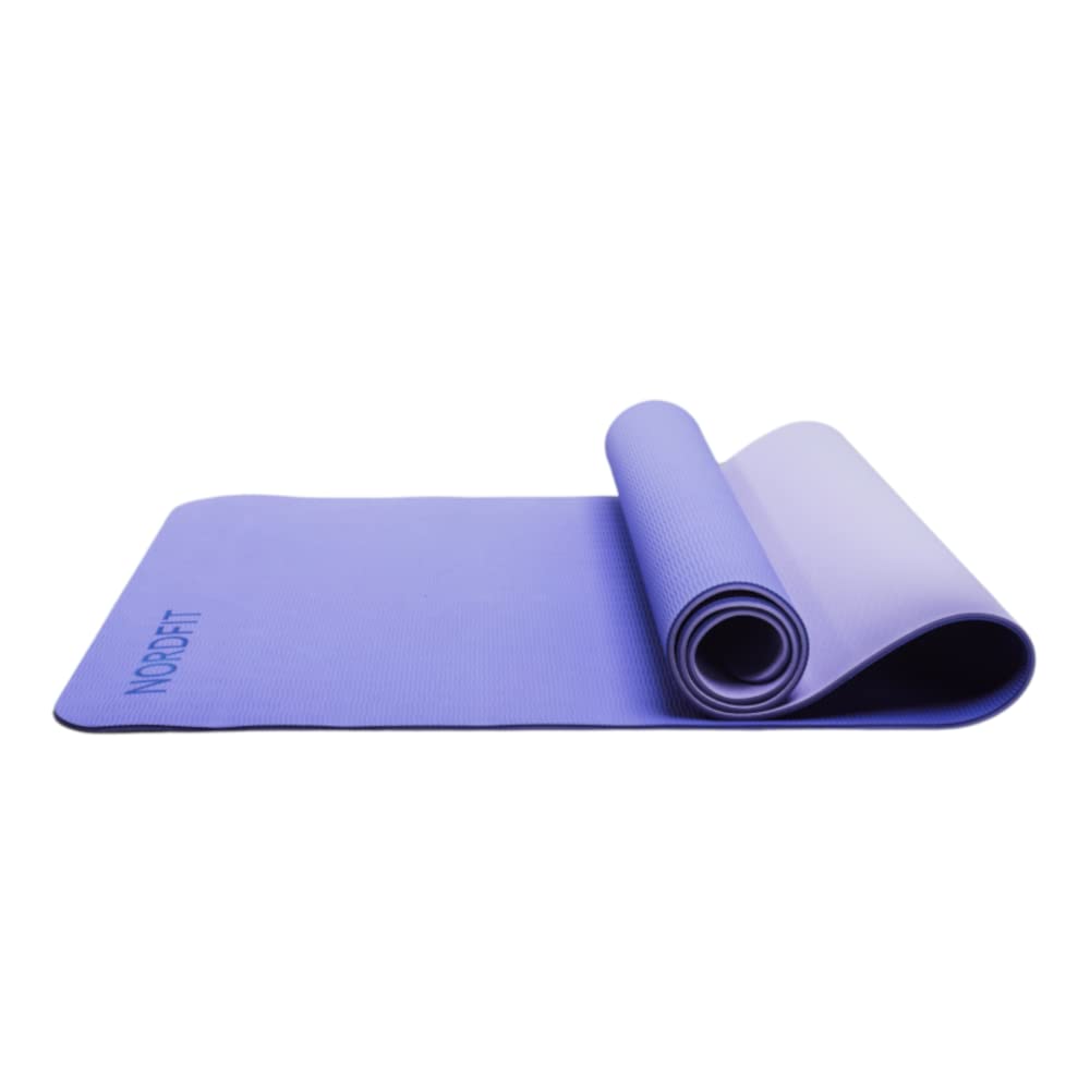 NORDFIT – Durable Double Sided TPE Yoga and Pilates Mat – Non-Slip Large Fitness Mat with Carry Strap – Premium Quality Exercise Mat - Red, Blue, Green, Lilac and Purple Pink (Lilac)