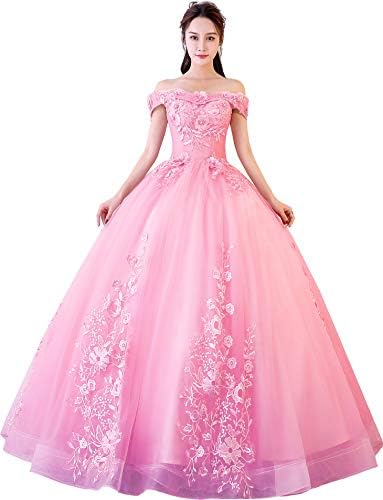 Okaybrial Women's Sweet 16 Quinceanera Dresses Blush Pink Off Shoulder Lace Long Prom Ball Gowns Plus Size