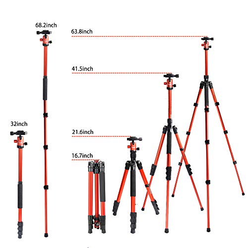 Zomei M3 Travel Camera Tripod Monopod Aluminum Lightweight Professional with 360 Degree Ball Head,1/4" Quick Release Plate and Carry Bag for Canon Nikon Sony DSLR (Orange)