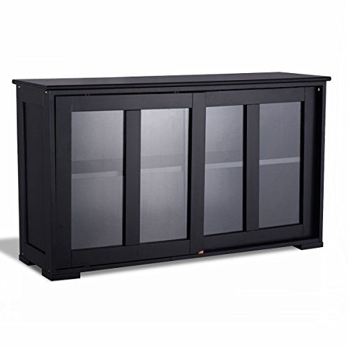 WATERJOY Kitchen Storage Sideboard, Stackable Buffet Storage Cabinet with Sliding Door Panels for Home Kitchen, Antique Black - Thumbnail 2