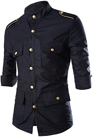 L.T.S Men's Cool Army Style Gold Shoulder Strap Seven Sleeves Large Black