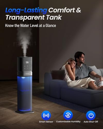 YOKEKON Humidifiers for bedroom,8L Humidifiers for Large Room,Ultrasonic Cool Mist Air Humidifier,Top Fill,5 Ambient Lights, Extended Tube, 360°Nozzle,Oil Diffuser, Humidity Control,12H Timer,Blue