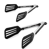 STARUBY Cooking Tongs 9 Inches & 12 Inches Stainless Steel Kitchen Silicone Serving Tongs Heat Resistant Meat Turner Spatula Tongs With Locking Handle Joint