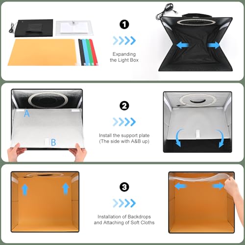 Lightdow Light Box Photography, 40CM/16"x16" Portable Photo Box Booth with 120 LED Lights Dimmable & 6 Backdrops, Mini Shooting Tent Kit for Small Product, Jewelry