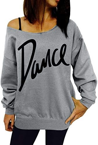 Gaddrt Tops Women's Ladies Loose Slash Neck Sweatshirt Ladies Casual Letter Dance Pullovers Top