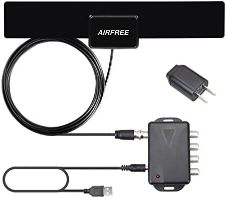 HDTV Antenna - SKYTV 50 Miles Range with 4 Port Distribution Amplified Antenna Splitter 7dB Gain -10 Feet Coaxial Cable