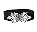 E-Clover Fashion Floral Rhinestone Buckle Women's Elastic Waist Cinch Belt for Dress (White01 stones, black belt)