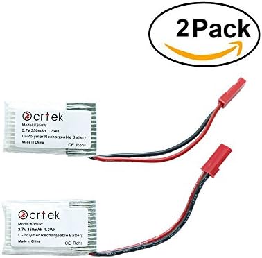 KCRTEK 350mAh Lipo Battery, 2pcs 3.7V 350mah Battery with JST Plug for MJX X400 X 400W X800 X 300C Sky Viper S670 V950hd V950str HS200W and other Quadcopter Drone