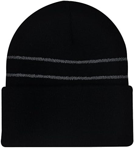 Winter Knitted Flanging Hat Unisex Warm Thicken Reflective Beanie Black JIBIL