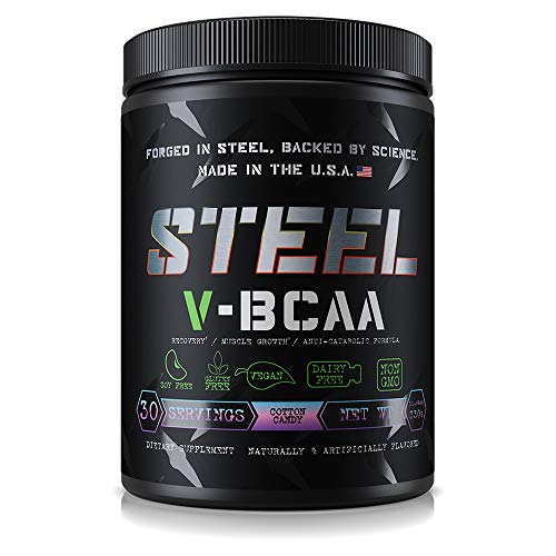 Steel Supplements V-BCAA Vegan High Performance BCAA Powder Soy Free, Gluten Free Build Lean Muscle, Burn Fat 30 Servings (Cotton Candy)