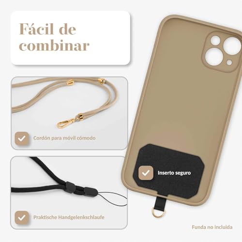 moex Unleash para Samsung Galaxy Grand Prime – Cadena para teléfono móvil con mosquetón y correa para el cuello – Collar para teléfono con almohadilla para fundas – Cadena para colgar en color beige