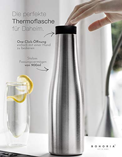 BOHORIA® Thermosflasche 900ml One Click Ãffnung Thermoflasche | Thermoskanne | Kanne für Kaffee, Tee & Wasser | Edelstahl | (Stainless Steel) – Bild 4