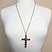 Gypsy Jewels Long Christian Cross Rhinestone Necklace (Red - Gold tone)