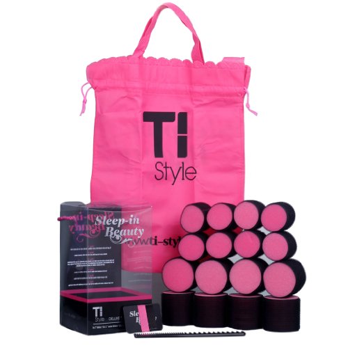Designer Sleep in Rollers Gift Pack, Includes 8 Large Rollers and 8 Medium Rollers, Bag, Comb and 20 Design Pins (BLACK)