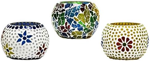 Rhytansh Beautifully Handcrafted glass mosaic tealight Stand(Set of 3) for Gifting and Home Decor corporate gifting , diwali gifting, wedding giveaways, babyshower, baby announcement, housewarming gifting,birthday gifting