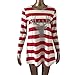 Hot Sale,Laimeng Women Cotton blend Fashion Stripe Dress Round Collar Christmas Elk Long Sleeve Casual Dress (XXXL, Red)