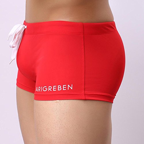 Bokeley Mens Swim Trunks, Swim Short Men Boxer Briefs Swimming Pants Swimwear (L, Red) - Thumbnail 2