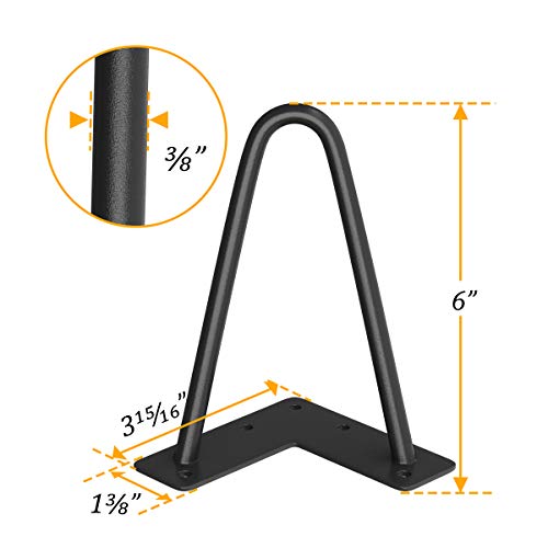 Genius Iron 6" Furniture Hairpin Legs, 3/8" Thick Set of 4, for TV Stand,Sofa Cabinet,Night Stands,etc
