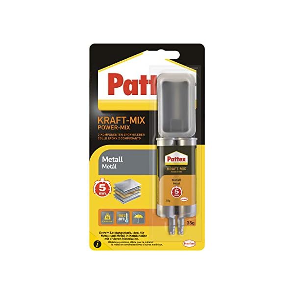 Pattex Kraft-Mix Metall, metallfarben aushÃ¤rtender 2-Komponenten Epoxy Kleber auf Epoxidharz Basis, starker Kleber zur Verklebung von Metall und anderen Materialien, 1 x 35g
