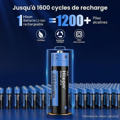 Lot de 8 piles au lithium AA rechargeables 1,5 V - 3500 mWh et 1600 cycles longs - 8 batteries au lithium 1,5 V AA avec charge rapide blanche - Écran LCD - Chargeur