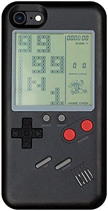 Retro 3D Gameboy Design Style Soft Silicone Cover Case Game Installed (7/8 Plus-Black)