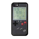 Retro 3D Gameboy Design Style Soft Silicone Cover Case with Game Installed (7/8 Plus-Black)
