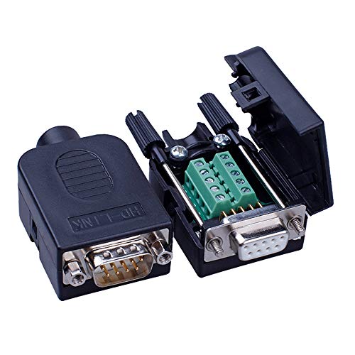 Anmbest 2PCS DB9 Solderless RS232 D-SUB Serial to 9-pin Port Terminal Male Adapter Connector Breakout Board with Case Long Bolts Tail Pipe (Male+Female)