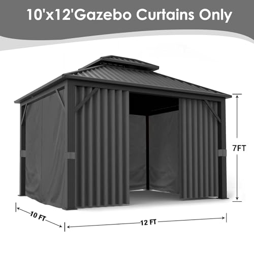 Gazebo Curtains 10'x12' Waterproof, Universal Replacement Privacy Curtain, 4-Panels Sidewall Curtains with Zipper for Patio, Garden and Backyard (Only Curtain) (Grey-1, 120W x 144L inch (4 Panels))