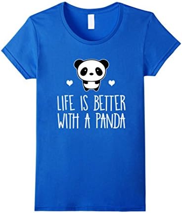 Women's Life Is Better With A Panda Animal Bear Hearts T-Shirt Small Royal Blue