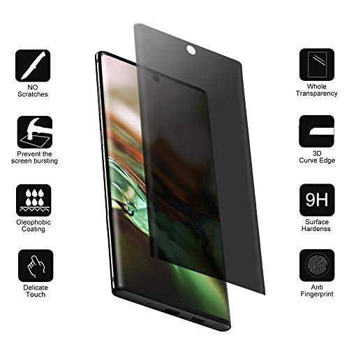 Welmax Galaxy Note 10 Plus Privacy Tempered Glass Anti-Spy Screen Protector [3D Curved] [Case Friendly] [9H Hardness] for Samsung Galaxy Note 10 Plus/Note 10+ (Black) - Thumbnail 2
