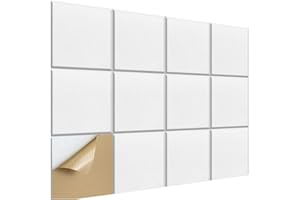 12 Pcs 12"×12" White High Density Sound Absorbing Panels Self Adhevise Acoustic Panels Sound Proof Panels for Ceiling Door Wa