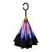 Procella Inverted Umbrella, Large Windproof Double Layer Canopy, Reverse Umbrellas for Car, Rain, Sun and Outdoor Use, Hands-Free C-Shaped Handle, UV Protection, Purple Flower Design
