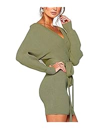 Mansy - Mini vestido de punto para mujer, manga larga, sin espalda